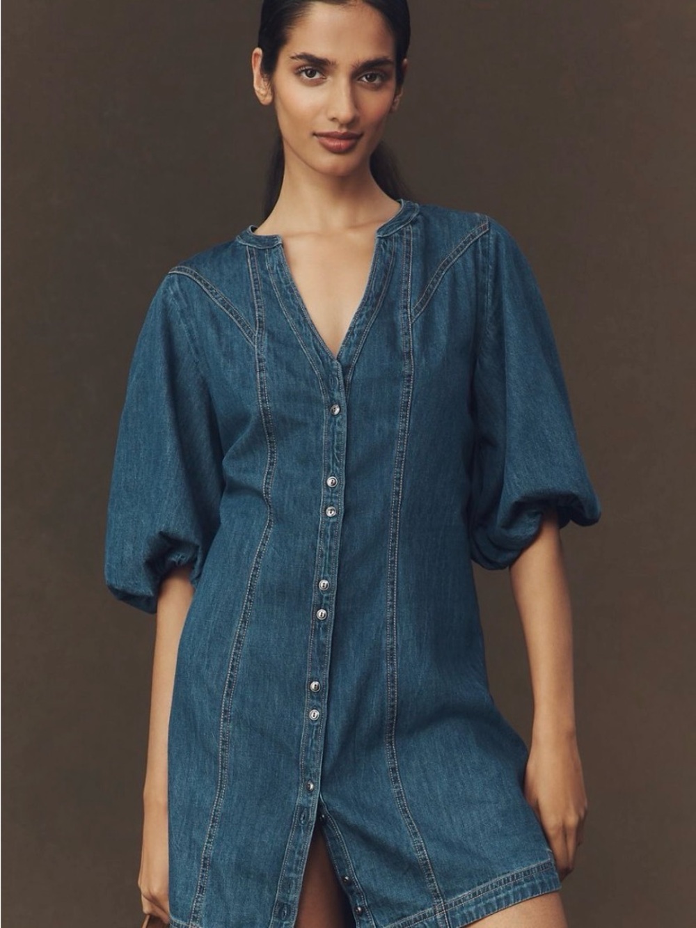 Pilcro Denim Button-Front Dress in Dark Blue